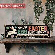 1pc Vintage Easter Bunny Decorative Sign | "Happy Easter Egg Hunt Bunny" Wooden Wall Sign - 11.8x3.94 Inches, Farmhouse Style Spring Kitchen Wall, Perfect Easter Gift, For Friends - Multicolor - View 4