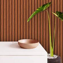 Adhesive Wallpaper With Ribbed Wood Pattern, Honey Oak Finish, Medium Ribbed Pattern - Multicolored 13 - View 5
