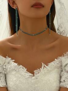 3件套复古流苏新娘套装，包括水钻耳环和项链，适合婚礼、宴会和派对。 - 8237 - 查看 26