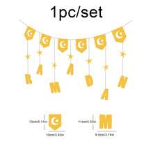 1 Set Decorazione Pendente in Tessuto Non Tessuto a Forma di Luna Crescente e Stelle per Festa di Ramadan - Dorato - Visualizzare 9