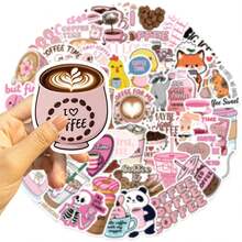 50pcs Funny Coffee Stickers Cute Pink Aesthetic Stickers Pack Kawaii Coffee Ins Decoration Stickers Cartoon Coffee Cup Stickers Vinyl Waterproof Stickers For Journaling Computer Scrapbook Luggage Water Bottle Phone - Pink - View 8