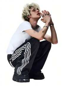 Men's Striped Denim Pants Stripe Baggy Jeans Fashion Casual Straight-Leg Trousers Daily Personalized Street Style - màu đen - Xem 4