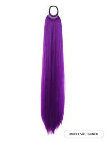 18-32 Inch Purple Synthetic Straight Hair Extension With Hair Tie, Suitable For Women & Girls Daily, Party, Cosplay And Other Occasions - Purple - View 6