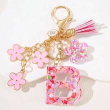 Llavero de Moda Letra Inicial, Llavero con Inicial de Resina, Dije para Bolso Mochilas, Regalo Personalizado para Mujer - Rosa + B - Ver 3