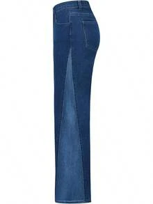 THUNDER Womens High Waisted Wide Leg Jeans Stretchy Distressed Pants - Patch Blue - View 2