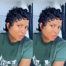 Short Pixie Wigs Short Black Curly Pixie Wigs Synthetic Hair Wigs  Natural Wavy Black Pixie Cut Wig Short Curly Layered Pixie Wig - màu đen - Xem 8