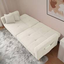Convertible Sherpa Sofa Bed With Adjustable Backrest, Gold Metal Legs And Side Pockets - White + Foam + 2 Seat - View 6
