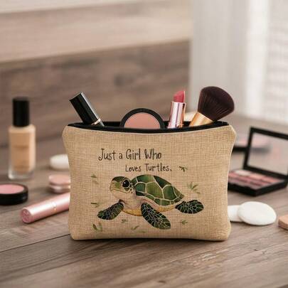 1pc  Turtles Printed Makeup Bag, Modern Style Polyester Lightweight Travel Organizer Bag, Room Decor, Bags, Makeup Bag, Travel, Make Up Bag, Travel Essentials, Small Makeup Bag,Makeup Pouch,Cosmetic Bag