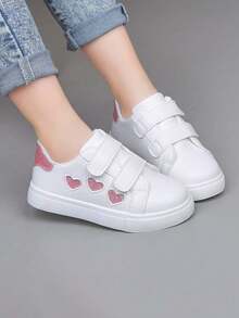 1 Pair Unisex New Style PU Hook And Loop Design Low-Top Sneakers, Soft Sole Non-Slip Infant Casual Toddler Shoes, Fashion Versatile Children Canvas Shoes, Suitable For All Seasons - White - View 4