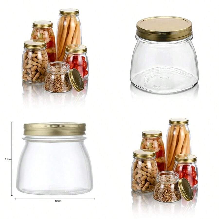 R's Flexy Contenedor de vidrio de 500ml Tapa dorada Jarra de conserva Apto para lavavjillas Para Cereales Semillas Dulces Conservas... - Transparente - Ver 1