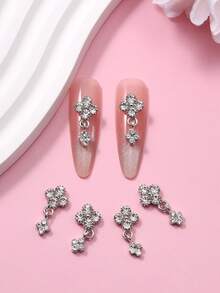 6pcs Flower Shaped Metal Nail Art Charms, Decorative Accessories For Professional Nail Styling Or Hobby, Great Gift Nails - Grey - View 7