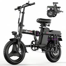 Electric Bike For Adults Teens, Folding Ebike,Commuter City Foldable E Bike With 500W Motor And 48V 15Ah Battery, 20MPH Speed Pedals Assist,32 Mi Long Range, Dual Disc Brakes,14" Compact Electric Bicycle - 黑色 - 查看 9