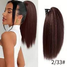 Yaki Claw Clip Hair Extensions Synthetic Kinky Straight Hair Extensions Ponytail Black Fluffy Thick Ponytails - Multicolor - View 10