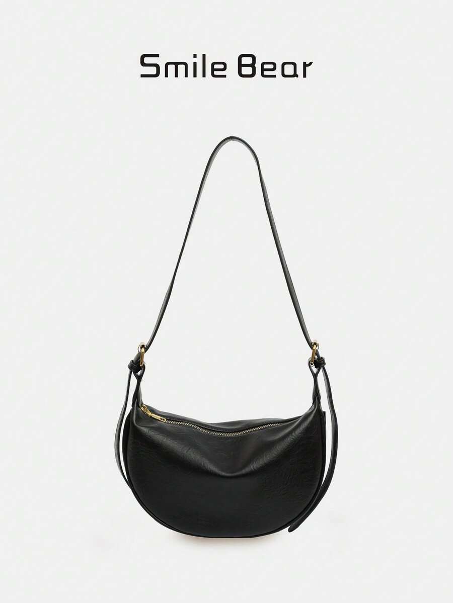 New Minimalist One Shoulder Diagonal Crossbody Dumpling Bag - Black - View 1
