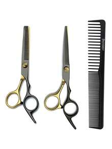 3 pezzi Set professionale di tagliacapelli e rifinitore - Set di tagliacapelli in acciaio inossidabile nero e oro con pettine modellante, design ergonomico di qualità da salone per uso domestico, regalo perfetto per stilisti, appassionati di capelli, viaggiatori, prodotti per parrucchieri, strumenti per parrucchieri, forniture per parrucchieri, barbieri, accessori per parrucchieri, barbieri, attrezzature per parrucchieri