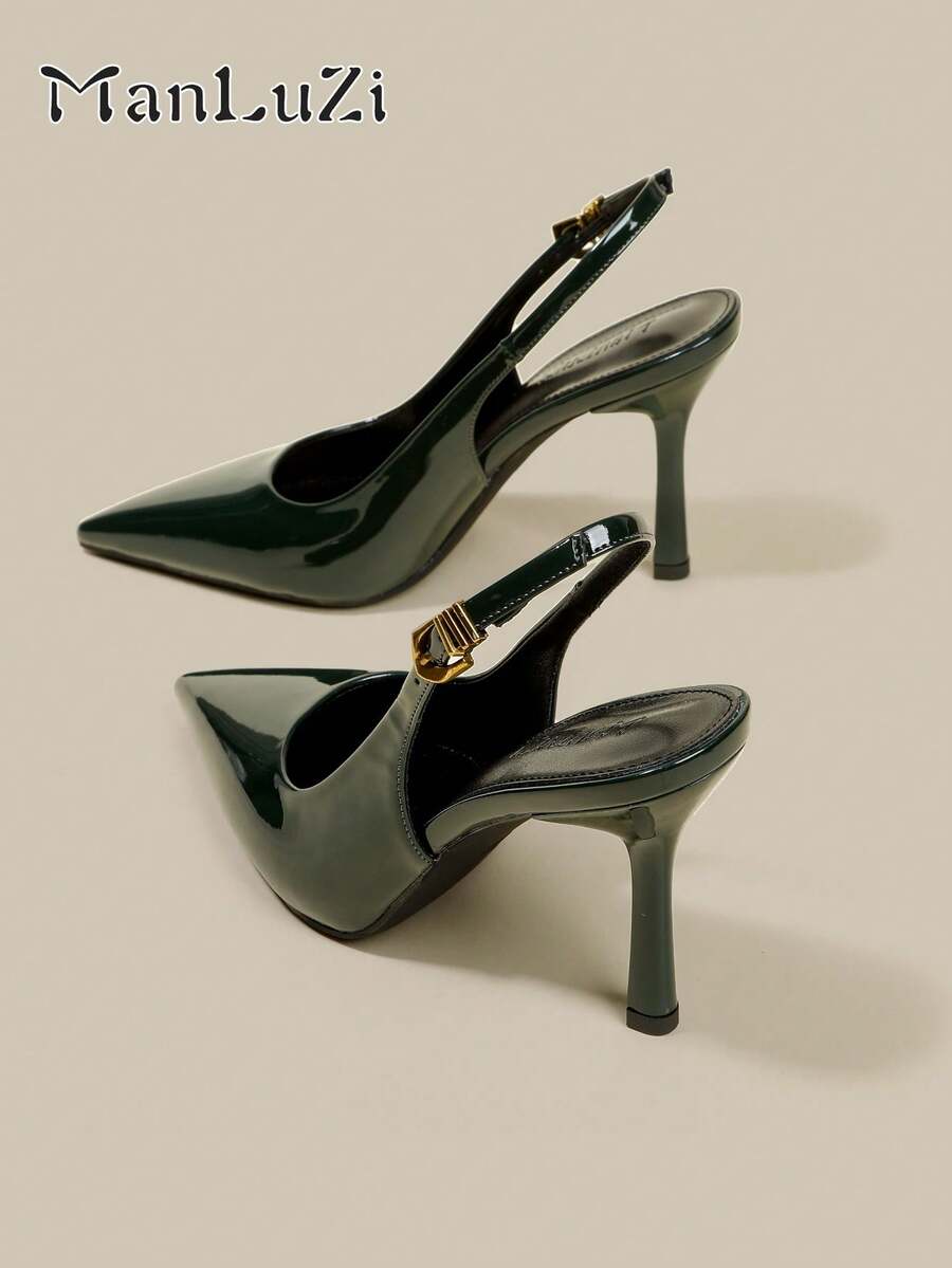 女士尖头小猫跟高跟鞋，优雅正式礼服鞋，搭扣设计，闭趾高跟鞋，适合派对穿着 - 水鴨藍 - 查看 1