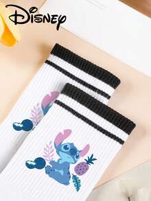1 Pair/5 Pairs/10 Pairs Women's Mid-Calf Socks - Disney Stitch Pattern, Couple Mid-Calf Socks, Two-Stripe Sports Mid-Calf Socks, Versatile Style, Suitable For Daily Wear And As Holiday Gifts - Multicolor - View 5