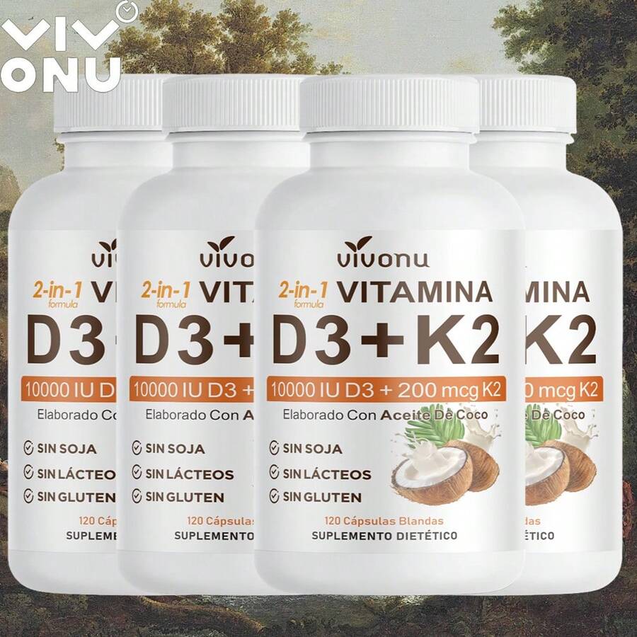 VIVONU Suplemento de vitamina K2 con D3, 10 000 ui de vitamina D3 y 200