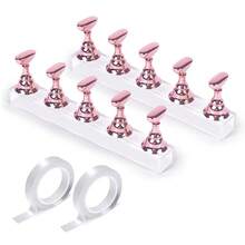 Nail Holder Stand Press On Nail Display & Practice -  With Adjustable Angle & Non-Slip Base Complete Starter Kit Includes Practice Nail Tips Acrylic, Gel Polish & Nail Art Training. Nail Beginners,, Home Salon, Nail Tech Students & Content Creators - Electroplated Pink 2PCS - View 1
