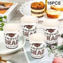 1 包毕业主题毕业帽图案派对纸杯，9 盎司，毕业季主题派对一次性纸杯 - 白色 - 查看 6