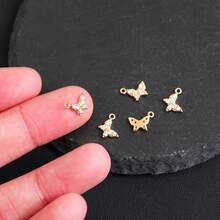 5入組鑲鑽蝴蝶形吊墜,diy珠寶製作配件 - 金黃色 - 查看 10
