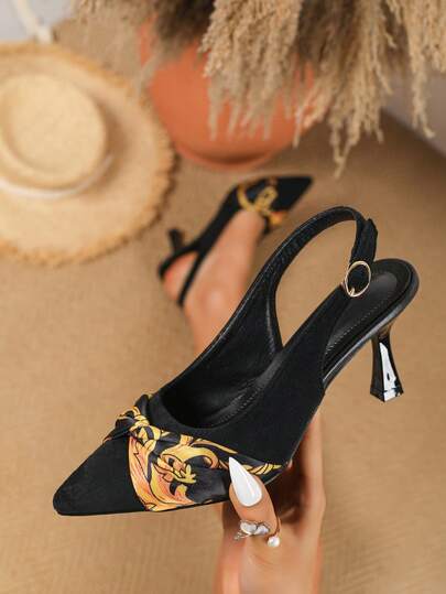 Women's Backless High Heel Pointed Toe Slip-On Printed Dress Pumps, Lightweight Luxury Style Suitable For Daily Wear, Wedding/Formal Events, Graduates, New Year's Eve Elegant Ladies Heels