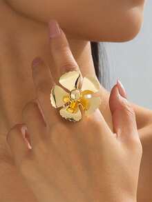 1pc Metallic Finish Luxurious Gold Flower Shaped Women's Single Ring - Yellow Gold - View 1