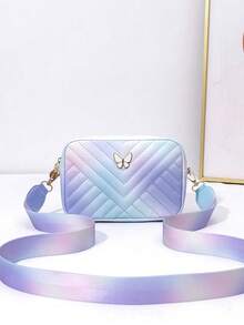 1pc Girls' Fashion Mini Square Crossbody Bag, Shoulder Bag Coin Purse, Embroidered Butterfly Versatile Minimalist Style, Ideal Gift Choice (Random Ombre Color)