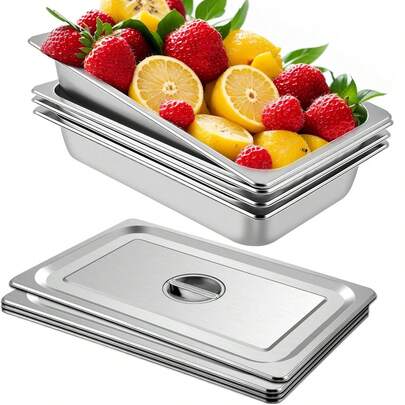 1-2-4 Paquetes de Bandeja de Mesa de Vapor Tamaño Completo, Profundidad de 4 Pulgadas, Capacidad de 13L - Recipiente de Alimentos de Acero Inoxidable para Horno, Hotel - Diseño Antiatascamiento