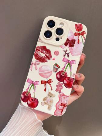 1 pieza Funda de teléfono suave de TPU mate con estampado de flores de cerezo, lazo, labios y oso, compatible con iPhone 17 Pro Max, 17 Pro, 17, Air, 16 Pro Max, 16 Pro, 16 Plus, 16, 15 Pro Max, 15 Pro, 15 Plus, 15, 14 Pro Max, 14 Pro, 14, 14 Plus, 13 Pro Max, 12 Pro Max, 12, 13, 11, 12 Mini/13 Mini, 7/8 Plus, XR, XS Max, y Galaxy S25 Ultra, S24 Plus, S23 FE, S22, A55, A54, A53, A52, A51, A35, A34, A33, A25, A23, A22, A16, A15, A14, A13, A05S, A06