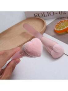 1支专业干湿两用粉底刷，化妆刷，铝管橡胶手柄美妆工具，心形粉色粉底腮红刷，适用于干湿两用粉底、腮红