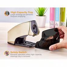 Bostitch Office - Sacapuntas eléctrico personal potente motor sin detención bandeja de virutas de alta capacidad azul chapado en cromo metálico - dorado cromo - Ver 1