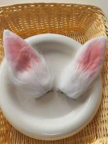 1Pair Plush Bunny Ear Hair Clips, Cute Adorable Hair Accessories, Soft Fluffy Rabbit Ear Hairpins, Perfect For Party/Cosplay/Daily Cute Style Decor - Multicolor - View 5