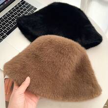 Women's Fisherman Hat For Autumn And Winter, Thickened And Warm Bucket Hat, Suitable For Casual Outings, Shopping, And Leisure In Winter. - 黑咖啡 - 查看 8
