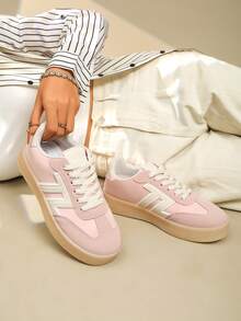 scarpi sportivi sportive casual alla moda e confortevoli da donna, con lacci, adatte per casa, strada, primavera e autunno - Rosa Baby - Visualizzare 1