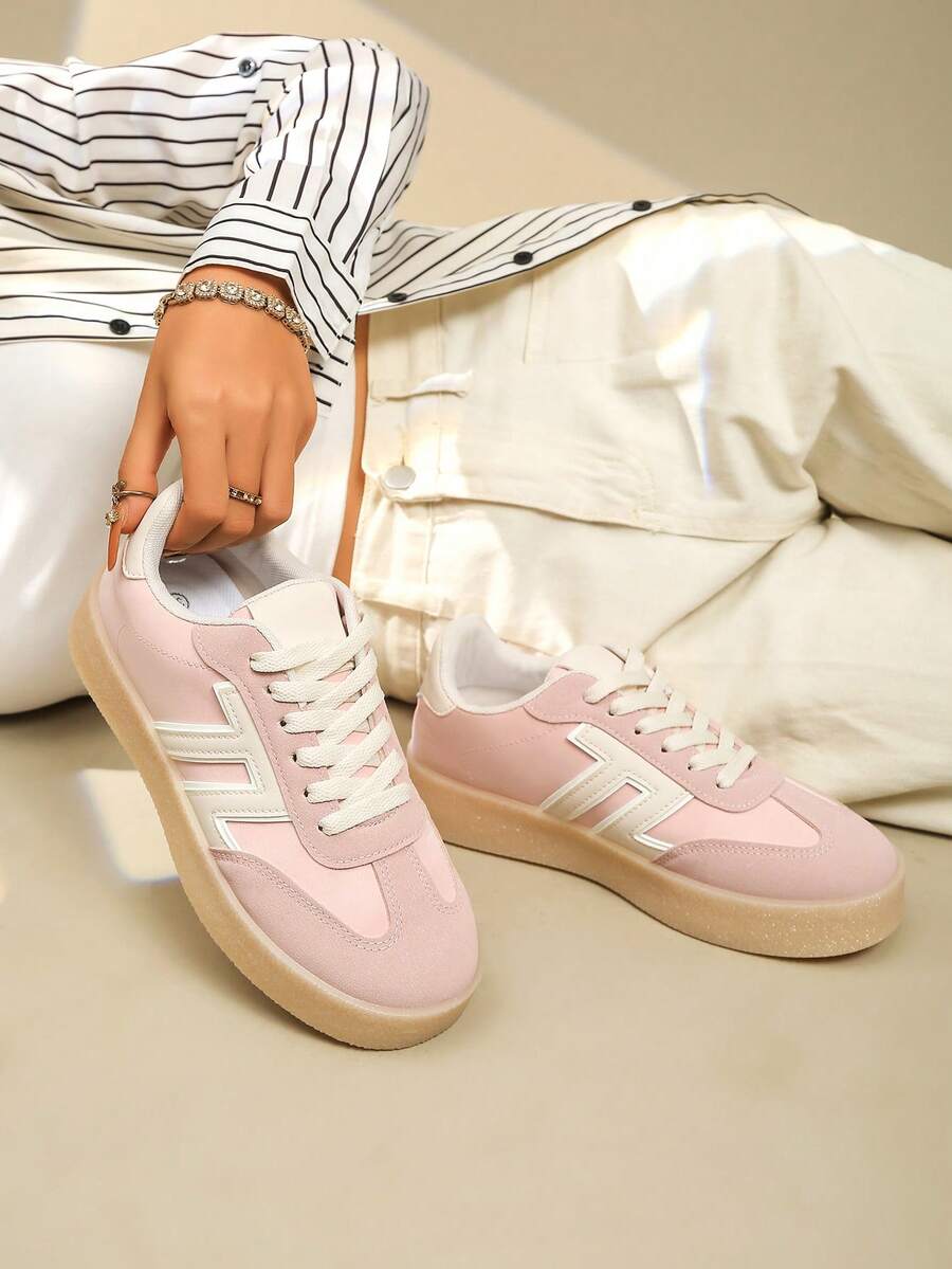 scarpi sportivi sportive casual alla moda e confortevoli da donna, con lacci, adatte per casa, strada, primavera e autunno - Rosa Baby - Visualizzare 1
