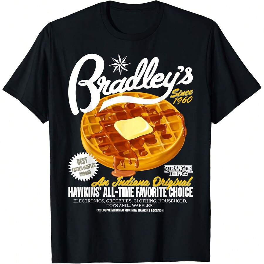 Stranger Th*Ngs Season 5 Bradley's Best Frozen Waffles T-Shirt Women T-Shirt ,Men T-Shirt , Gift T-Shirt Family Matching T-Shirts, Casual Fashion,Unisex Style,Party T-Shirt ,S-4XL ,100% Cotton , Black - 黑色10 - 查看 1
