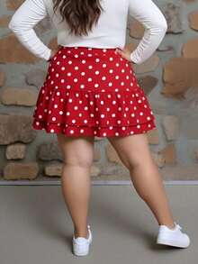 Women's Plus Size Skirt Stylish Dot Print High Waist Ruffled Hem A Line Skirt For Spring/Summer - Đỏ - Xem 2