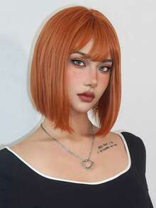12 Inch Short Orange Wig Wiith Bangs Bob Wig Straight Cosplay Wig Heat Resistant Synthetic Wigs For Women Party Wig Hair Girl Gift Wigs - Multicolor - View 4