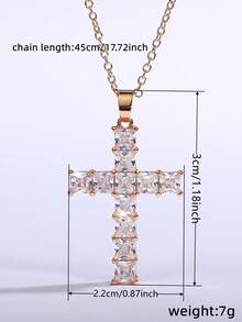 1 chiếc dây chuyền mặt thánh giá đính đá Cubic Zirconia thanh lịch, quà tặng cho nữ, trang sức cưới. - Vàng kim + trắng - Xem 4