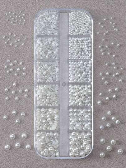 1.5/2/2.5/3/4/5Mm Mixed Half Faux Pearl Mini Nail Charms 1 Box Of Flat-Back White Half Round Faux Pearls Flat-Back White Faux Pearl For Home Diy And Professional Nail Art, Face Makeup And Craft (1.5/2/2.5/3/4/5Mm) Nail Gems Nail Supplies Nails