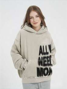 Men's Grunge Punk Pink Hoodie "ALL WE NEED IS MONEY" Letter Hoodie  Light-Colored Cropped Street Retro Hoodies Comfortable Everyday Clothing - 米色 - 查看 3