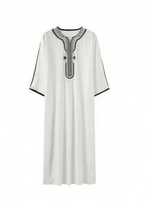 2025 New Middle Eastern Arabic Long Sleeve Embroidered Robe For Muslim Men - White - View 3