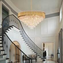 Golden Modern Crystal Chandelier, 6-Story K9 Circular Crystal Chandelier, Ceiling Crystal Chandelier, Ceiling Light, Dining Room, Living Room, Bedroom Entrance, E14 * 15 (Excluding Light Bulbs) - 金色 - 查看 9