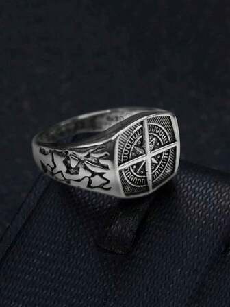 1pc Vintage Unique Nordic Mariner's Ring, Men's Compass & Star Casual Jewelry Suitable For Daily Wear, Copper Material Non-Allergic And Non-Fading