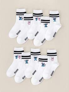 Disney 05.01.2010 Edycja Specjalna – Ręcznie szyte skarpetki do kostek dla dziewczynek/chłopców, prezent na co dzień/imprezę/Wielkanoc/wiosnę-lato, skarpetki dziecięce z motywem aniołków z serialu animowanego. Czarne skarpetki do połowy łydki z podwójnym białym paskiem. - Wielokolorowe - Zobacz 17