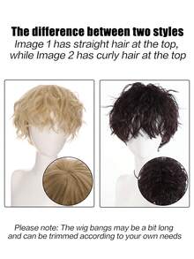 男女通用合成短款波浪卷假发，黑色/金色可选，适合角色扮演、派对、万圣节、圣诞节和日常佩戴，耐热