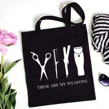 Tote Bag Unisex Shoulder Bag For Commuting Travel Daily Use Black White Colors With These Are My Design Perfect For Hair Stylists And Barbers Shop Accessories, Work Bag, Minimalist Design, Graphic Print Tote, Sturdy Construction, Durable Fabric, Carryall Bag, Spacious Tote, Commuters Bag, Professionals Bag - 白色 - 查看 3