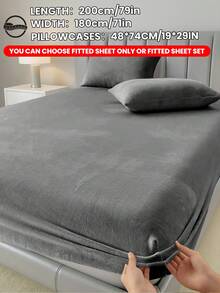 2/3pcs Solid Color Velvet Bedsheet Set, Includes Pillowcase(S), Soft & Breathable, Skin-Friendly, Anti-Pilling, Cute Home Textile, Fits Twin, Full, Queen, King Size Beds, Suitable For All Seasons - Dark Grey - View 30