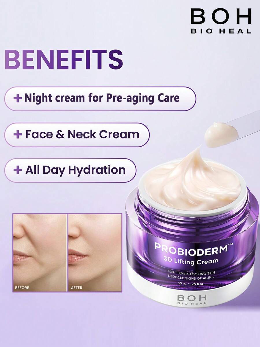 Olive Young BIOHEAL BOH PROBIODERM Crema Lifting y Reafirmante 3D, 50ml (1.7 Fl Oz), Crema Antiarrugas, Elasticidad 3D, Reafirma la Piel, Reduce las Líneas Finas, Reparación Hidratante, Refresca la Piel, Apta para Piel Sensible